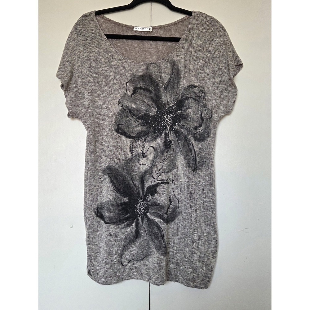 AGENDA Vintage Floral Rhinestone Embellished Knit Top Sz XL ~ EUC ~